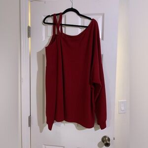 Plus Asymmetrical Neck Strappy Detail Drop Shoulder Top